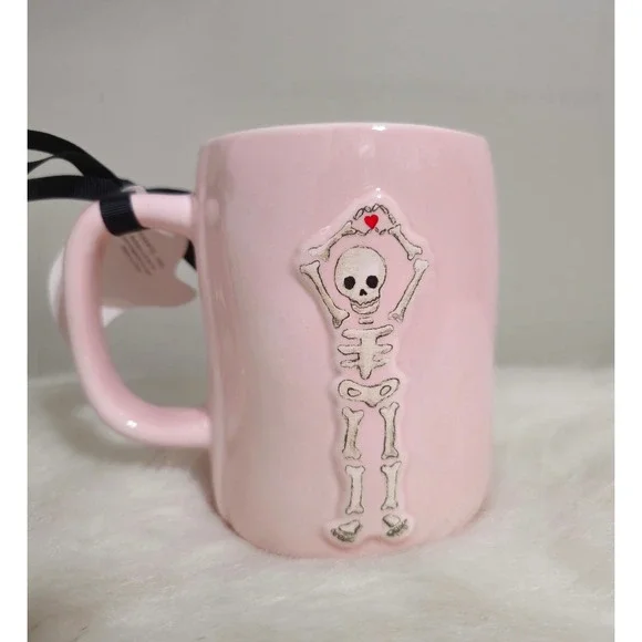 Rae Dunn Hey Boo Pink Halloween Skeleton Heart Coffee Mug Cup 2025 NWT - Picture 1 of 3
